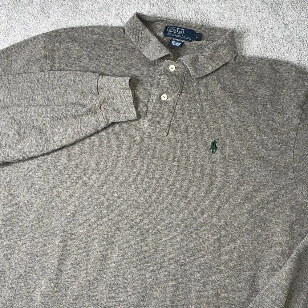 VINTAGE Polo Ralph Lauren Shirt Adult Large Grey Short Sleeve Green Pony Men's